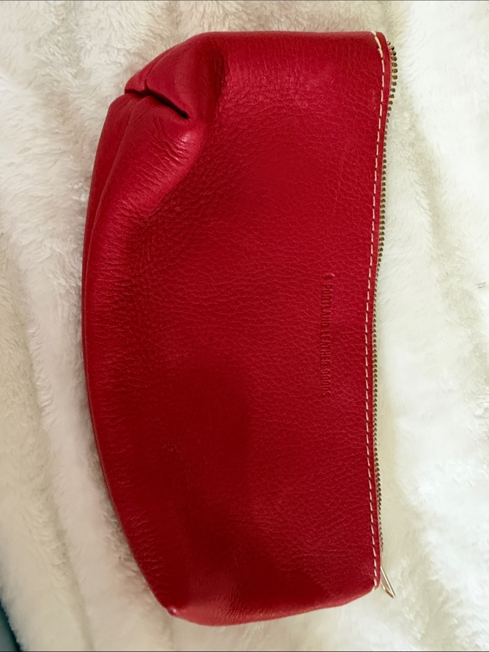 Portland Leather Red Pebbled Leather Zip Cosmetic Pouch
